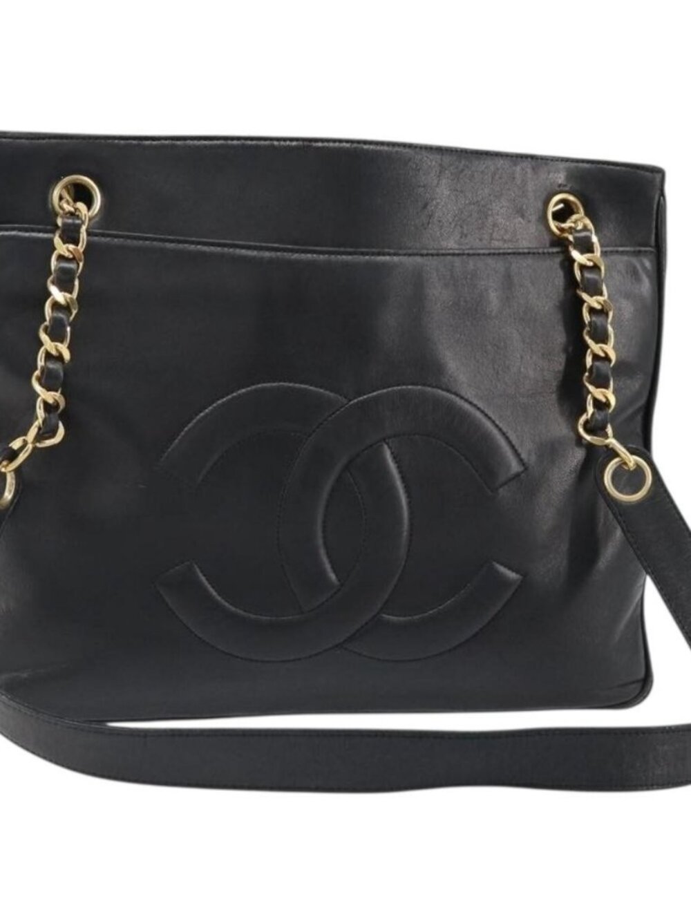 CHANEL COCO Mark Chain Tote Bag Leather Black Gold CC Auth yk20595